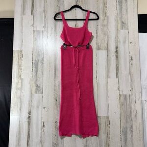 Two Piece Pink Knit Maxi Skirt and Cropped Sleeveless Top Knit Cover Up